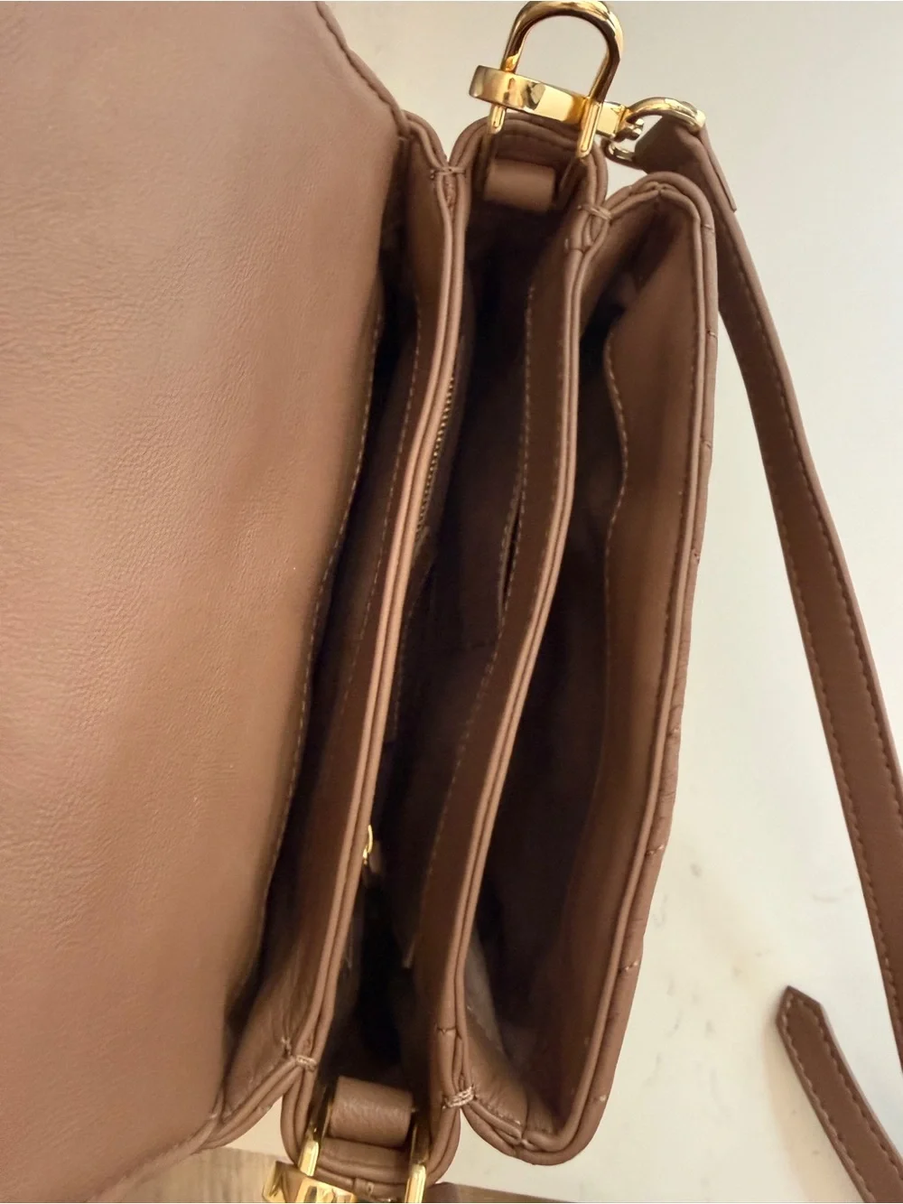Quince Quilted Top-Handle Satchel Crossbody in Dark Taupe NWOT